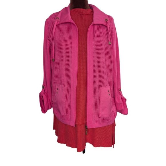 Nwot Fuchia Pink 💯% Cotton Knit Mech Cardigan Jacket with Pocket Detail Size Mp - Picture 9 of 11